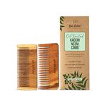 Nat Habit Kacchi Neem Comb Fine Tooth Styling & Wide Tooth Shampoo Combo, Soaked In 17 Herbs, Neem & Sesame Oil, For Post Shampoo Detangling & Daily Styling, Suited For Short & Long Hair (Small Size)