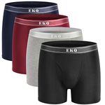 EKQ Mens Bamboo Underwear Boxer Multipack Briefs Breathable Tagless Underpants with Fly Pouch Comfy Stretch Men's Trunk 4-Pack (Black,Grey,Navy Blue,Red, L)