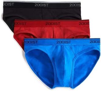 2(X)IST Men's Cotton Stretch No Show Brief 3-Pack, Scotts Red/Black/Skydiver, Medium