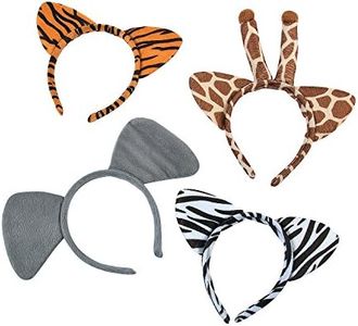 Set of 12(3 of each) Plush Zoo Animal Jungle Headbands w Ears Zebra Giraffe Elephant Tiger