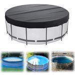 CHANGE MOORE 15 Ft Round Winter Pool Cover, Heavy Duty Strong Tear Resistant Solar Above Ground Pool Cover, Fade Resistant Swimming Pool Cover with Windproof Strap, Ground Nails, Drawstring (Black)