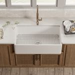 White Farmhouse Sink for Kitchen, DeerValley Grove 30"L x 18"W Fireclay Apron Front Farm Sink, Single Bowl Kitchen Sink Apron Sink with Sink Grid and Basket Strainer DV-1K510