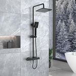 MORADO Matte Black Thermostatic Shower Set,Adjustable Height Shower Mixer Set for Bathroom,Thermostatic Shower bar Set with Square Rainfall Shower and Multi-Function Handheld Shower,Matte Black