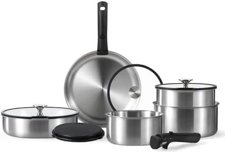 CAROTE 12pcs Pots and Pans Set, Stainless Steel Cookware Set Detachable Handle, Induction Kitchen Cookware Sets with Removable Handle, RV Cookware Set, Oven Safe, Camping Cookware, Black