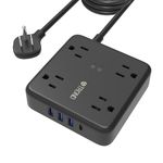 TROND Surge Protector Power Bar USB C, 4 Widely-Spaced Outlets 4 USB Ports, 10ft Long Extension Cord Indoor, Flat Plug Power Strip, Wall Mount for Home Office Supplies, Dorm Room Essentials, Black