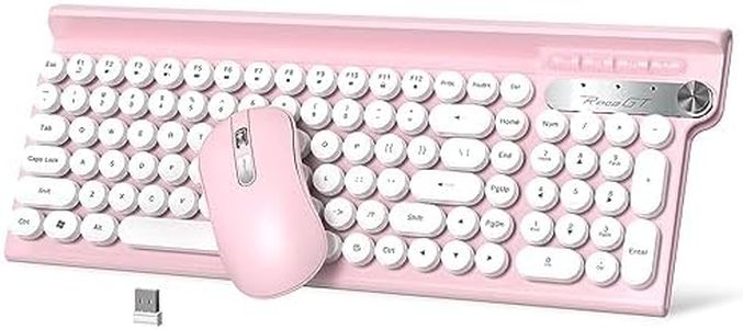 Wireless Keyboard and Mouse -Wireless Typewriter Keyboard with Phone Holder, Cute Pink Keyboard and Mouse Combo, 2.4G Cordless Retro Computer Keyboard and Silent Mouse for Windows Laptop/Desktop/PC
