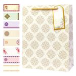 Floral Golden Paper Bags | Gift Bags for Gifting | Return Gifts | Birthday | Party Bags | Small | Size 7x9x3 inch | Pack of 10 | by APEX GRAPHICS