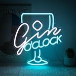 Kullneon Gin O'clock Neon Signs for Wall Bar Decor Blue White Cocktail Glass LED Neon Light Sign with Dimmable Switch Beer Neon Sign Gin Wine Neon Bar Sign Neon Lights for Man Cave Bar Pub Decor