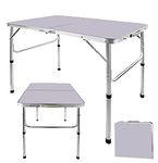 Home Folding Desk, 3FT Heavy Duty Aluminium Foldable Table, 2 Adjustable Height - 37cm/67cm, Fold Up Table, Easy to Transport with Carry Handle, For Indoor Study/Reading/Writing/Outdoor Camping/Picnic