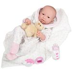 JC Toys La Newborn All-Vinyl-Anatomically Correct Real Girl 17" Baby Doll (Brown Eyes) in Pink in 9 Piece Deluxe Gift Set, Designed by Berenguer.