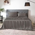 THXSILK Silk Sheet Set 4 Pcs, 19 Momme Silk Bed Sheets, Luxury Bedding Sets -Ultra Soft, Durable-100% Top Grade Mulberry Silk (Queen, Charcoal)