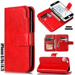 LMDAMZ for iPhone 6/6S 4.7 Inch Wallet Case [3+ Card Slots] ID Business Card Credit Card Slot Carry Pouch with Stand Double Sided Multi-Card Slot Flip Folding PU Wallet Leather Case (Red)