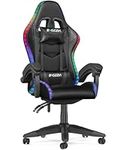 bigzzia RGB Gaming Chair with LED Lights and Ergonomic Computer Chair Reclining PU Leather High Back Video Game Chair with Headrest Adjustable Lumbar Support Linkage Armrest for Adults (Black)