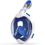 G2RISE Full Face Snorkel Mask Kids Snorkeling Set, 180 Degree Panoramic View, Anti-Fog & Anti-Leak Dry Top Snorkel Set for kids (3-8White Blue)