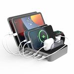 CAIROCK 6 Ports USB Charging Station for Multiple Devices, Detachable Desktop Docking Charging Station Organizer Compatible with iPhone, iPad, Cell Phone, Tablets and More (Silver)