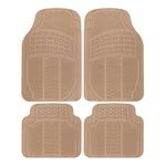 BDK MT654BGAMw1 Heavy Duty 4pc Front & Rear Rubber Floor Mats for Car SUV Van & Truck - All Weather Protection Universal Fit (Beige)