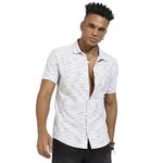 Campus Sutra Men's White Honeycomb Knit Shirt for Casual Wear | Spread Collar | Short Sleeve | Button Closure | Cotton Blend Shirts Crafted with Comfort Fit for Everyday Wear (L)