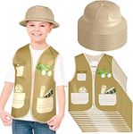 24 Kids Explorer Vest and Hat Costume, Party Hats Plastic Explorer Hats Kids Vest for Jungle Party Supplies Outdoor Activity Halloween Birthday Gifts