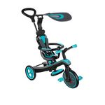 Globber 4 in 1 Explorer Trike and Balance Bike with Harness and Seat - Adjustable Sunshade - Parental Steering Handle - Safety Steering Lock System- Suitable from 10 Months - 2 Year Warranty (Teal)