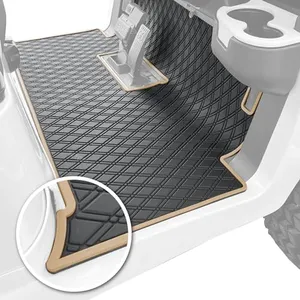 Xtreme Mats Club Car Golf Cart Mat, Full Coverage Golf Cart Floor Liner Mat - Fits Club Car Models Precedent (2004-2024)/Onward & Tempo (2017-2024)/Villager & V4L (2019-2024) - Black with Beige Trim