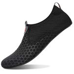 L-RUN Women Water Shoes Mens Barefoot Skin Aqua Socks for Run Dive Surf Swim Beach Yoga Quick Drying, Dot Black_n, 8.5-9.5 Women/7-7.5 Men