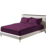 Egyptian Cotton Fitted Sheets 25cm Deep Mattress Pocket 200 Thread Count Fitted Bed Sheet- Soft & Comfortable Bottom Sheet (Plum, Double)