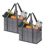 VENO 2 Pack Extra Large Reusable Grocery Bag, Premium Quality, Shopping Cart Bag, Storage Box, Heavy Duty, Hard Bottom, Collapsible, Utility Tote, Trunk Organizer (Black/Windowpane, XL set of 2)