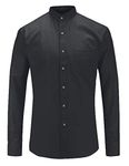 Jeetoo Collarless Shirt for Men Long Sleeve Oxford Banded Collar Dress Shirt Black L