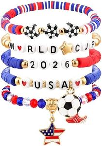 Trinckle Soccer Gifts for Women, 5PCS USA Game Day Bracelets Watch Party Red White and Blue Patriotic Accessories,Stackable Soccer Mom Fans Bracelet Sports Man Support 2026 Team Jewelry for Tournament