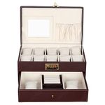 Hard Craft PU Leather Watch Box Organizer for Men and Women 3 Digit Combination Lock with 10 Slots and Drawer