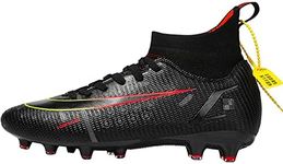 Men's Soccer Cleats Football Shoes High-Tops Non-Slip Spikes Sports Athletic Firm Ground Turf Field Hockey Boots Black EU 45