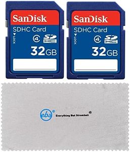 2 Pack SanDisk 32 GB Class 4 SDHC Flash Memory Card Retail works with Moultrie M-990i, A-7i , M-888 Mini, PANORAMIC 150 Game Trail Cameras - With Everything But Stromboli Microfiber Cloth