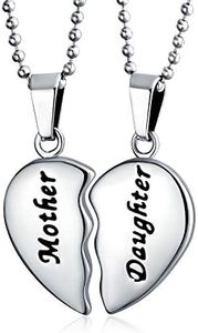 Personalized BFF Mother Daughter Breakable Split 2 pcs Set Broken Heart Break Apart Puzzle Pendant Necklace Women for Mom Silver Tone Stainless Steel