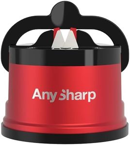 AnySharp Pro Metal Knife Sharpener, Hands-Free Safety, PowerGrip Suction, Sharpens All Kitchen Knives, Ideal for Hardened Steel & Serrated, World's Best, Compact, One Size, Deep Red, Metal