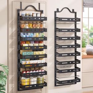 8-Tier Over The Door Pantry Organizer, Large 2 IN 1 Wall Mount or Hanging Pantry Door Organizer, Pantry Organization and Storage with Adjustable Basket, Spice Rack for Kitchen Cabinet, Bathroom, Black
