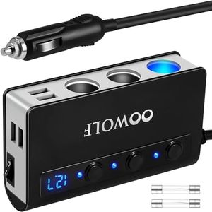 OOWOLF Cigarette Lighter Adapter Quick Charge 3.0 180W 12V/24V 3-Socket Power Splitter 4 USB Ports Car Power Adapter Car Splitter for GPS, Dash Cam, Sat Nav, Phone, Tablet, etc
