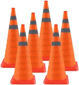 Jade Butterfly 28 Inch 6 Pack Collapsible Traffic Safety Cones, Orange Cones with Reflective Collar, Portable Multipurpose Traffic Cones for Parking Construction Driving Training Sports Practice