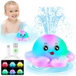 Gigilli Octopus Bath Toys, Rechargeable Baby Bath Toys, Light Up Bath Toys Sprinkler Bathtub Toys for Toddlers Infant Kids Boys Girls Automatic Spray Water Baby Toy, Pool Bathroom Baby Toys Gifts,Pink