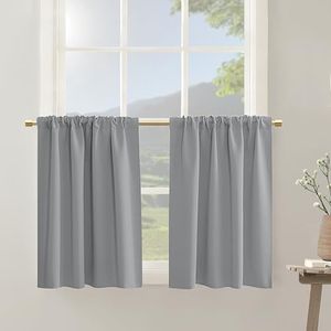 Half Window Tier Light Gray Short Curtains 30 Inches Long for Small Window Treatments Rod Pocket Solid Blackout Grey Cafe Curtains for Kitchen/Kids Bedroom/Cabinet/Basement/RV Bunk Bed ,One Pair