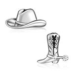 Cowboy Hat Boot Earrings 925 Sterling Silver Dainty Cowboy Boot Earrings Hypoallergenic Western Cowgirl Boot Stud Earrings Western Chic with Cowboy Hat & Boots Asymmetrical Earrings