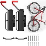 XBA 2-Packs Wall Mounted Swivel Bike Rack with Tire Tray, 170° Swing Bike Hanger for Garage Storage Vertical 5 Securing Angles Bike Hooks Stander for Indoor/Outdoor, Black