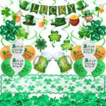 St. Patrick's Day Decorations Set, Shamrock Confetti Decor Shamrock Balloons Lucky Banner Table Runner Hanging Swirl Decorations for Saint Patrick Party Supplies