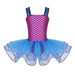 FEESHOW Kids Girls Sequined Ballet Dance Tutu Dress Leotard Skirt Princess Dancewear Party Outfit Costumes Fuchsia Blue 2-3