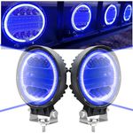 2Pcs Round LED Work Light,4.5" Halo Ring Headlight Blue LED Light Pods Spot Flood Combo Lights Off Road Driving Fog Lights 12V 24V 9600 LM LED Auxiliary Lights for Motorcycle SUV Boat Truck