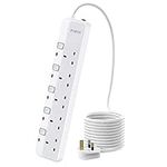 PARTH 5m Extension Lead with Switches Surge Protection UK Plug Extension 5 Metre Cable Extension Cord 5 Way Sockets Power Extension with Overload Protection 3250W/13A