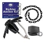 Greenfield Richter Boat Anchor Kit, Professional, includes USA Spike River Anchor, 100' Anchor Rope, and Coated Anchor Chain. for Rivers, Lakes, Sand, Mud, and More (25 lb. - Boats Up to 32')