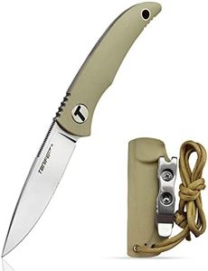 TONIFE Nova Full Tang Coltello da Caccia campeggio a Lama Fissa 6,8cm con Guaina Kydex Regolabile Facile Portabile con Cordino in Paracord per Outdoor, Sopravvivenza e Bushcraft（Cachi）