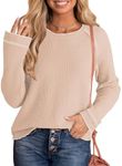 Dokotoo Womens Tops Fall Outfits for Women Waffle Knit Crew Neck Shirts Winter 2024 Long Sleeve Shirts Casual Blouses Basic Tee Lightweight Pullover Tunic Top Apricot X-Large