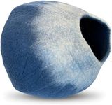 iPrimio 100% Natural Wool Eco-Friendly Cat & Kitten Cave Bed - Cozy House Indoor Bed for Cats & Kittens - Pet Felt Cat Cave, Cushion, Cove, Nest, Hideout, Hideaway, Tent, Tunnel Beds (Twilight Blue)