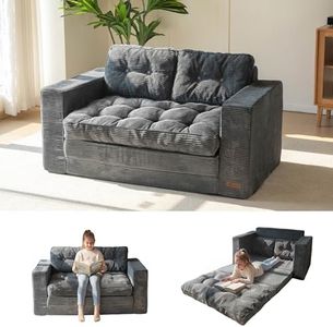 MAXYOYO Convertible Sofa Bed, Pull Out Loveseat Sleeper Sofa, 2 in 1 Folding Couch Bed, Fold Out Floor Couch with Pillows for Living Room Bedroom Lounge, Dark Grey